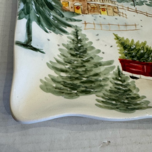 Maxcera SNOWVILLE Square Dinner Plate Winter Snowy Forest House Evergreen Set 2 - Picture 15 of 16